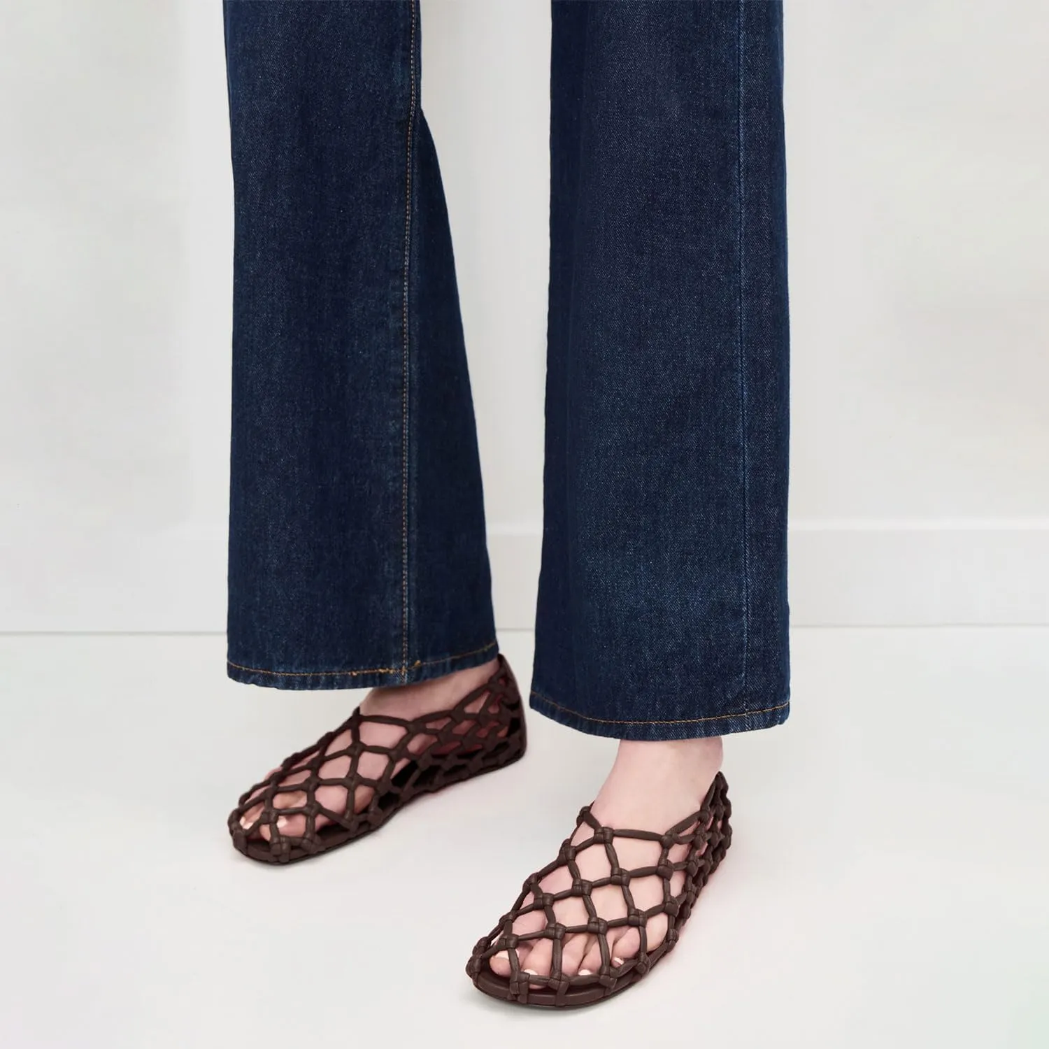 Woven Mesh Ballet Flats for Women Hollow Beach Ballerina Flats Comfortable Casual Slip on Mary Jane Jelly Shoes