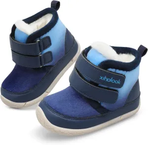 XIHALOOK Toddler Boys Girls Winter Boots Cold Weather Kids Warm Faux Fur Shoes with Two Hook and Loop