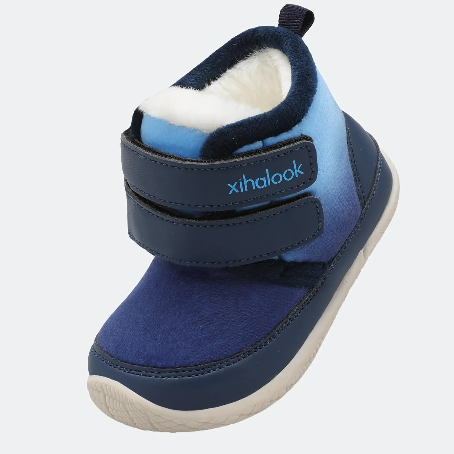 XIHALOOK Toddler Boys Girls Winter Boots Cold Weather Kids Warm Faux Fur Shoes with Two Hook and Loop