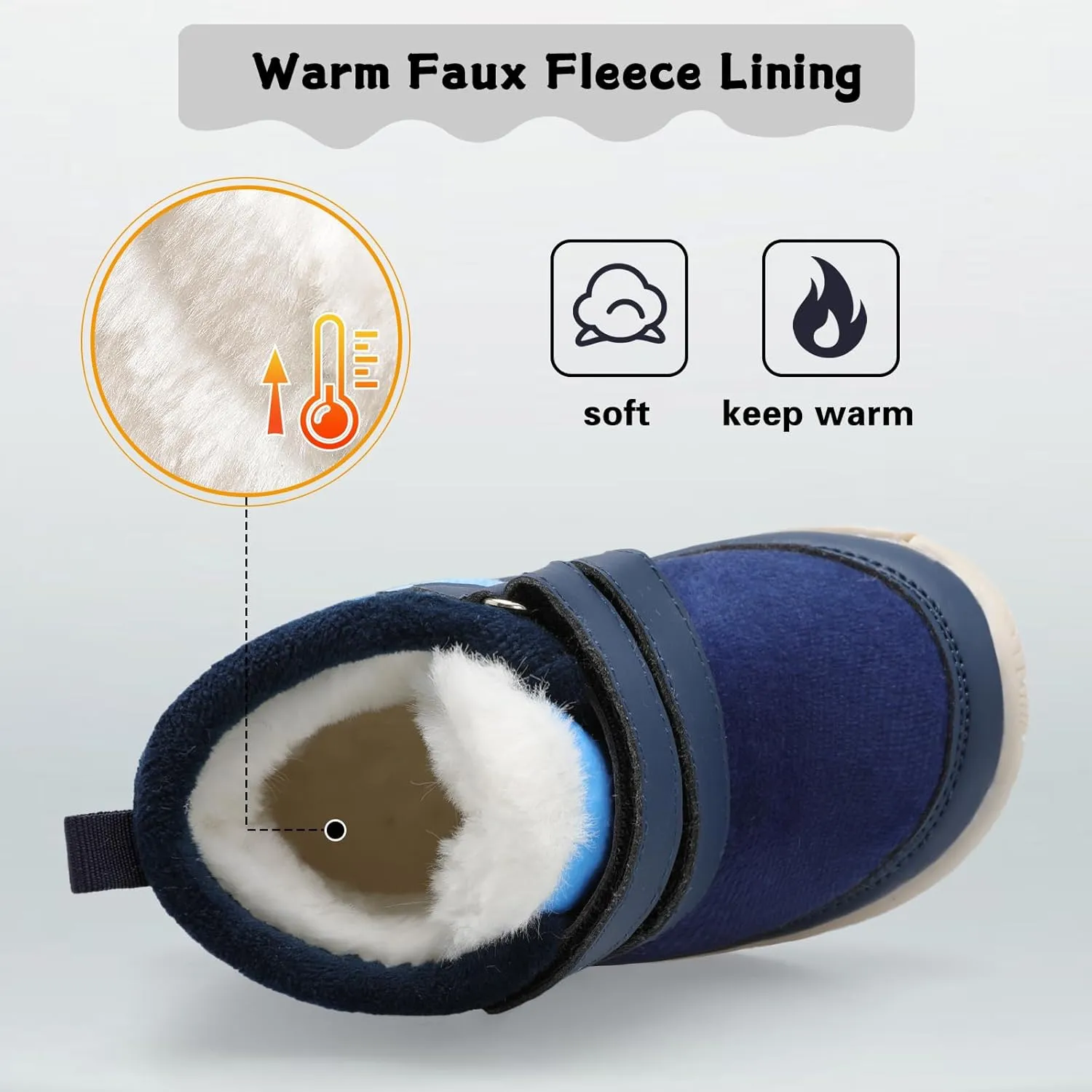 XIHALOOK Toddler Boys Girls Winter Boots Cold Weather Kids Warm Faux Fur Shoes with Two Hook and Loop
