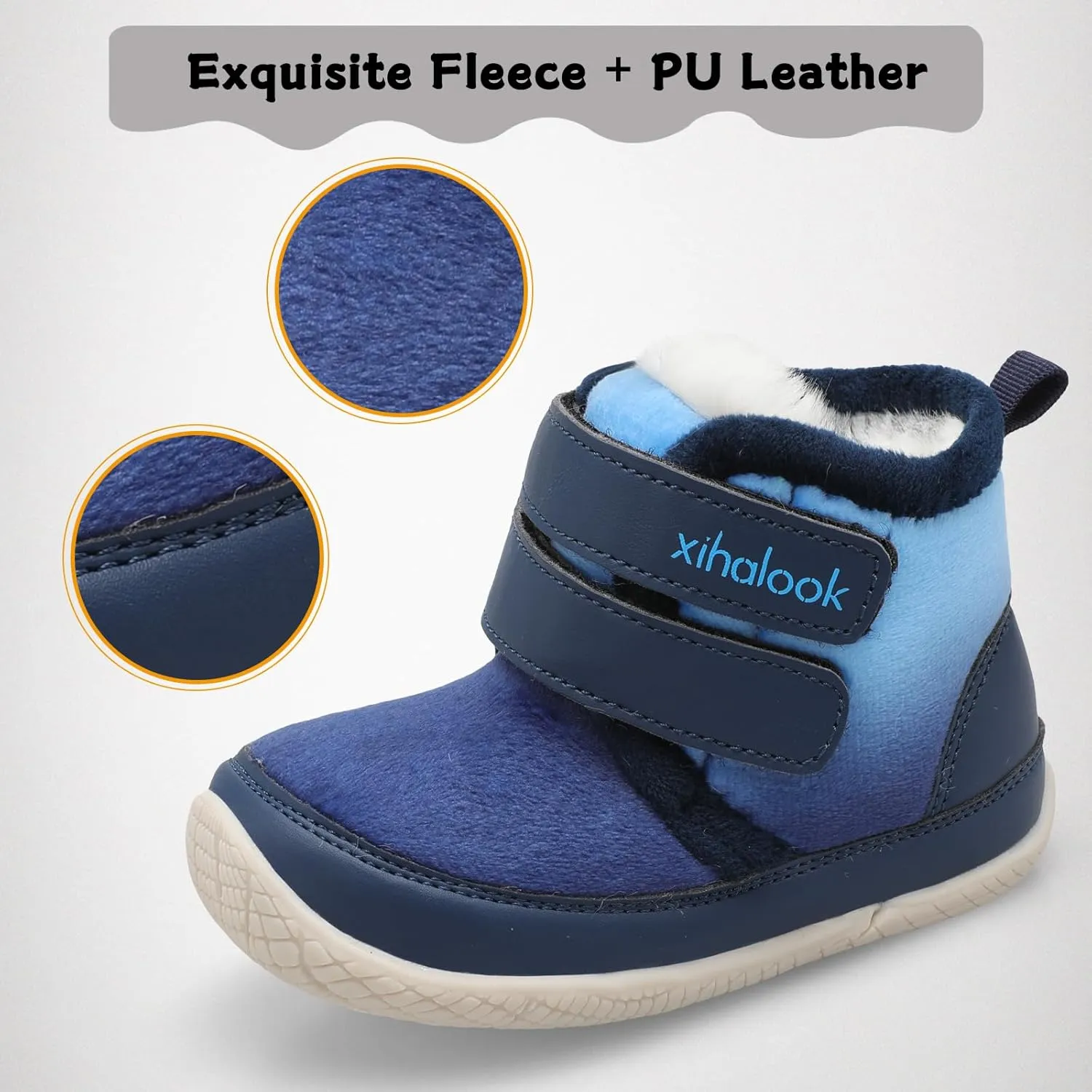 XIHALOOK Toddler Boys Girls Winter Boots Cold Weather Kids Warm Faux Fur Shoes with Two Hook and Loop