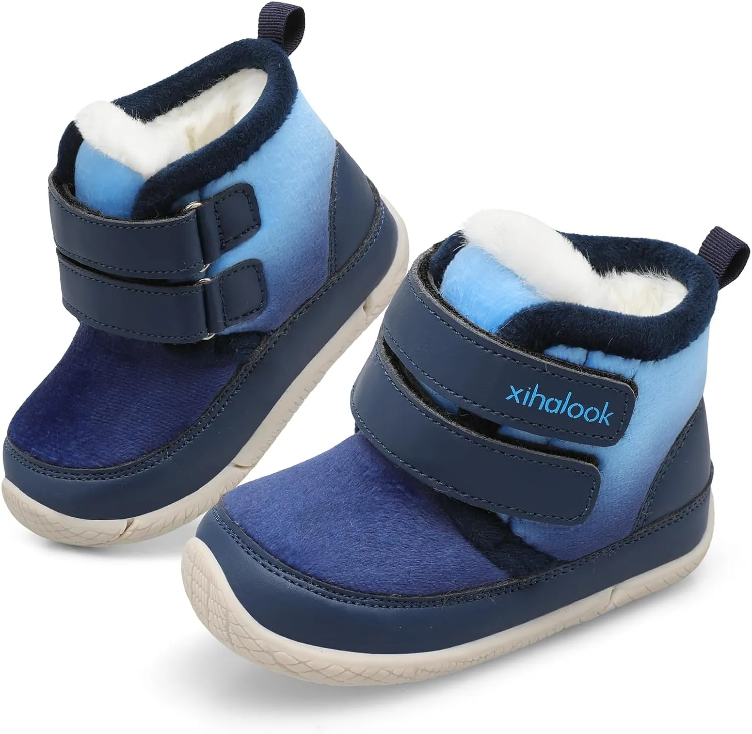 XIHALOOK Toddler Boys Girls Winter Boots Cold Weather Kids Warm Faux Fur Shoes with Two Hook and Loop