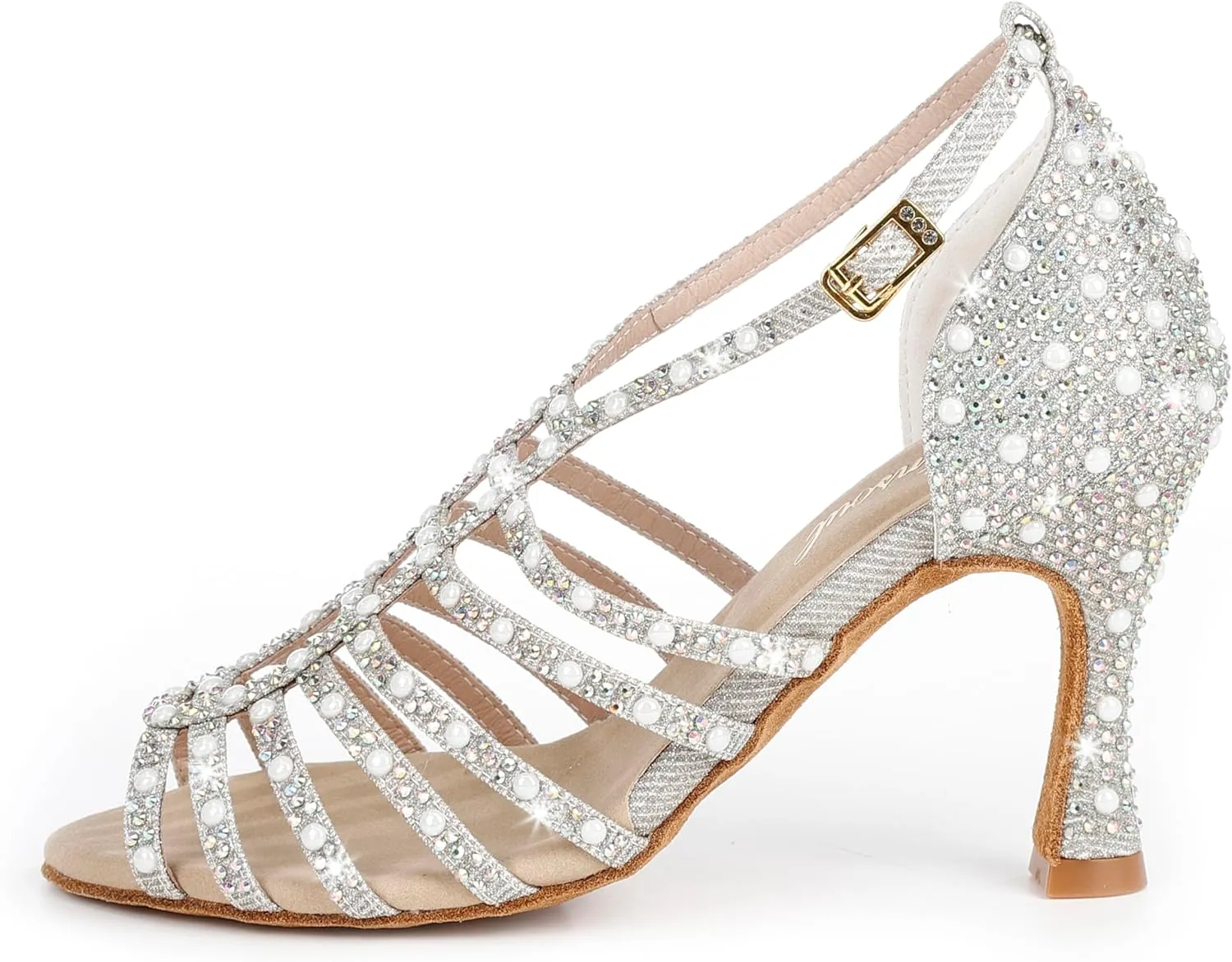 Y205-32 Women's Elegant Crystal Embellished Latin Dance High Heel Shoes Comfortable Adjustable Ankle Strap Dance Sandals for Ballroom Dancing