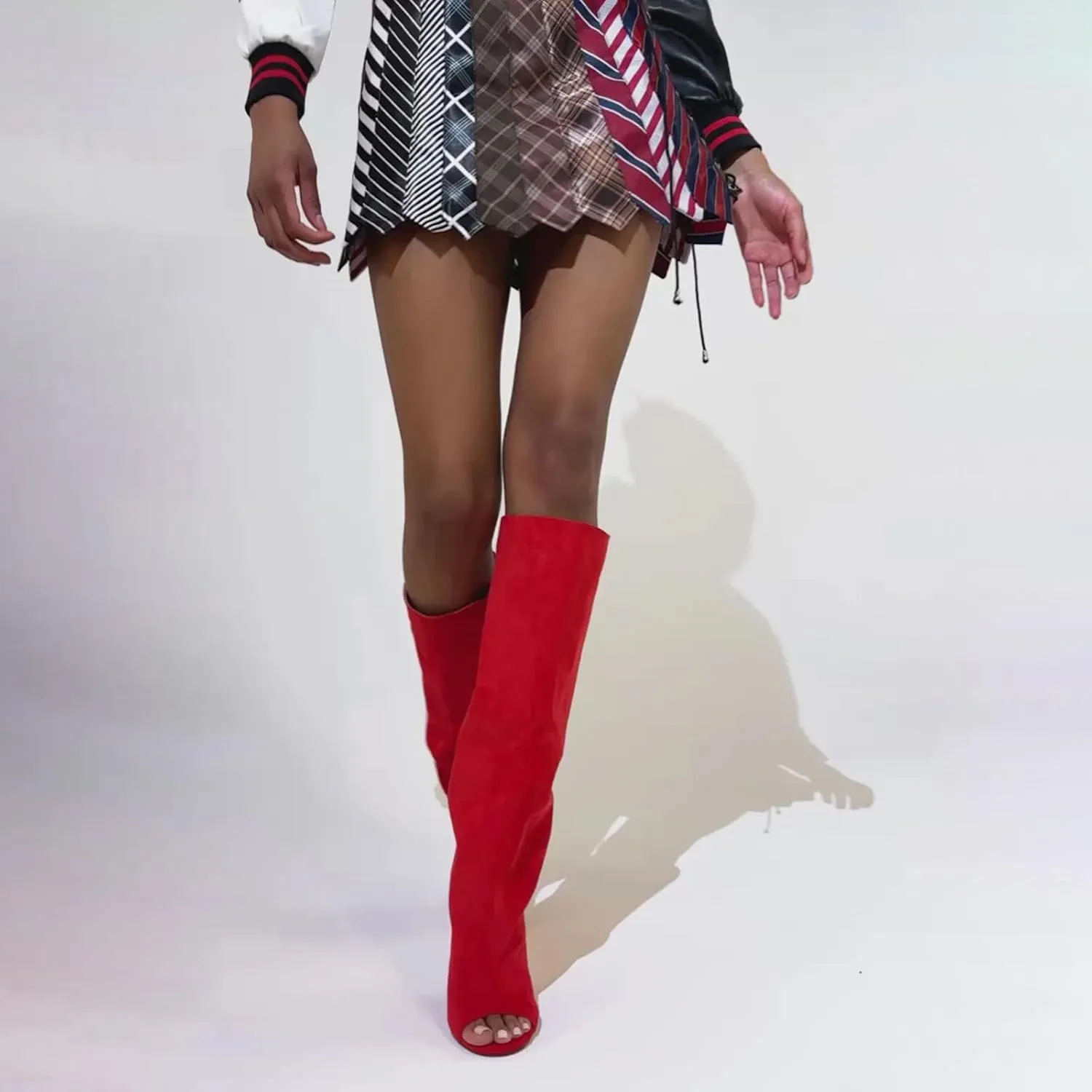 Yishaweiqi Suede Knee High Boots for Women Peep Toe Wide Calf Pull On Wedge Boots