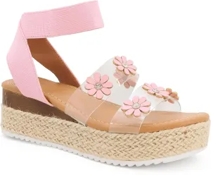 YOKI MALLEN-03Y Girls Wedge Sandals with Floral Details, Girls Platform Sandals