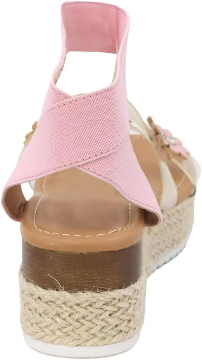 YOKI MALLEN-03Y Girls Wedge Sandals with Floral Details, Girls Platform Sandals