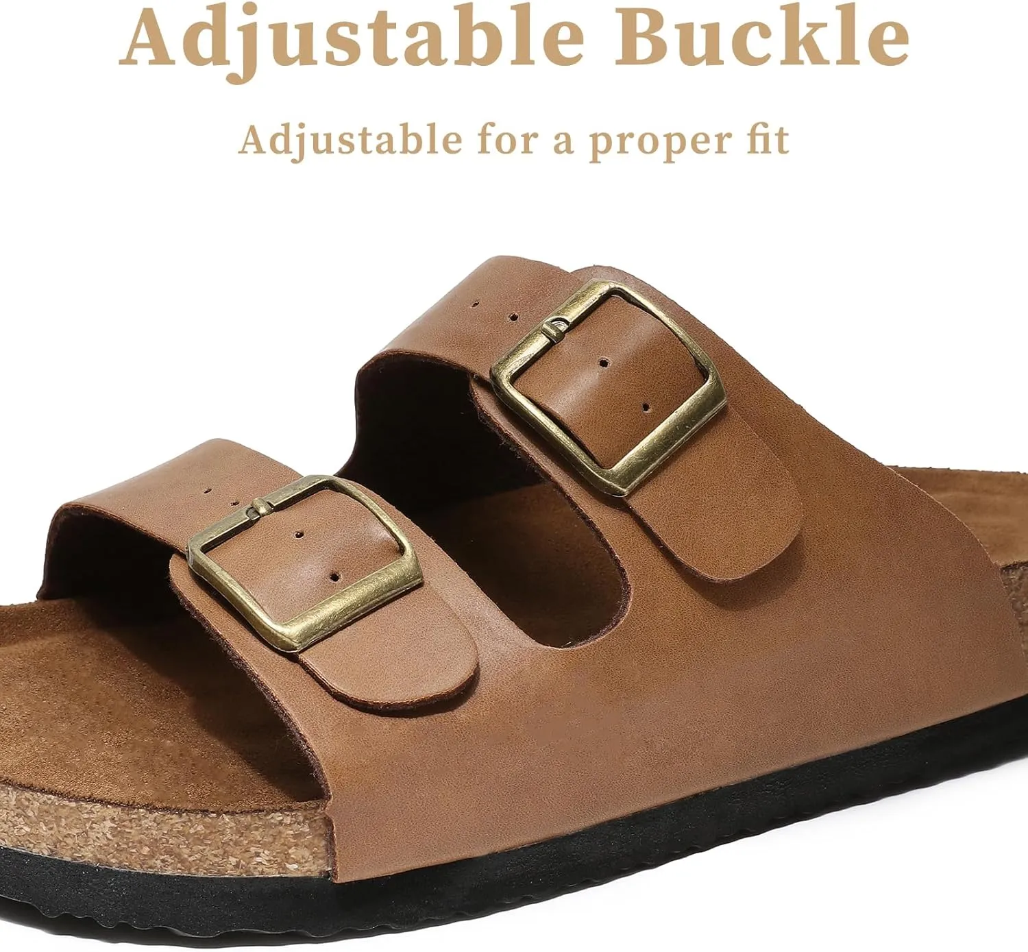 Yozuru Womens Flat Sandals Cork Footbed Slides with Arch Support Adjustable Buckle Slip on Slides Summer Open Toe Beach Sandals