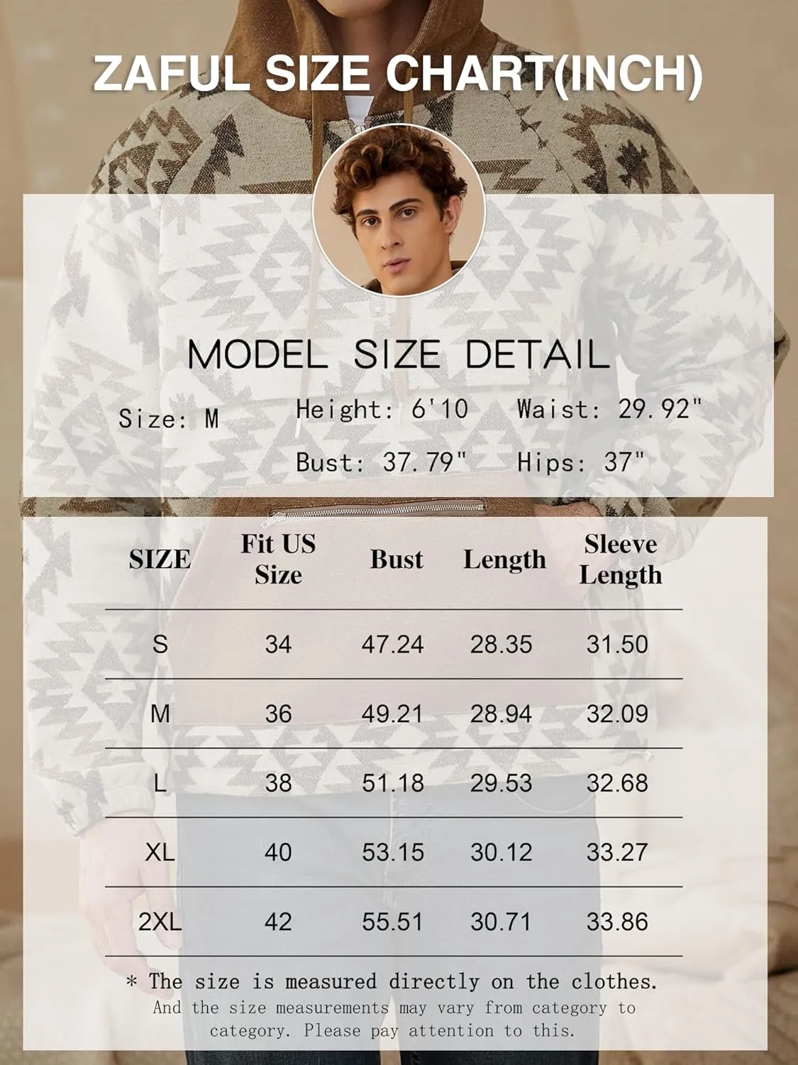 ZAFUL Men's Oversized Hoodie Quarter Zip Ethnic Aztec Print Loose Pullover Hooded Sweatshirt with Pocket