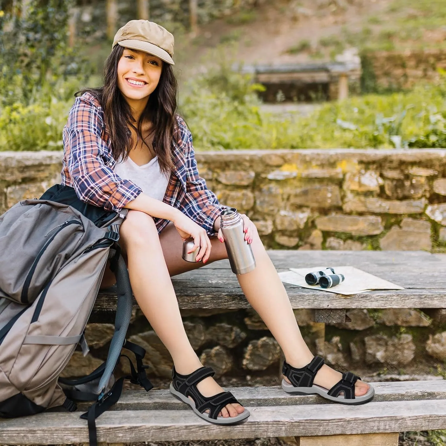 Zelaprox Women Comfortable Walking Sandals with Arch Support Hiking Sandals Casual Summer Athletic Sandals for Outdoor with 3 Adjustable Hook and Loop Strap