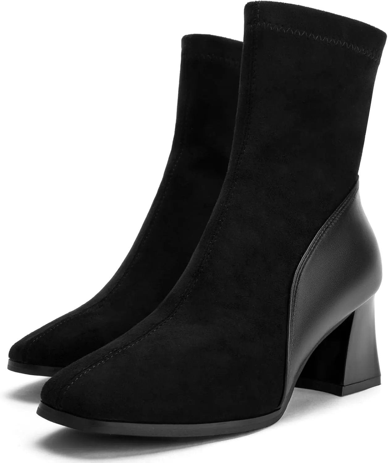 Zelaprox Women's Square Toe Ankle Boots Low Block Heel Chelsea Boots Back Zipper Comfortable Mid Calf Booties Shoes