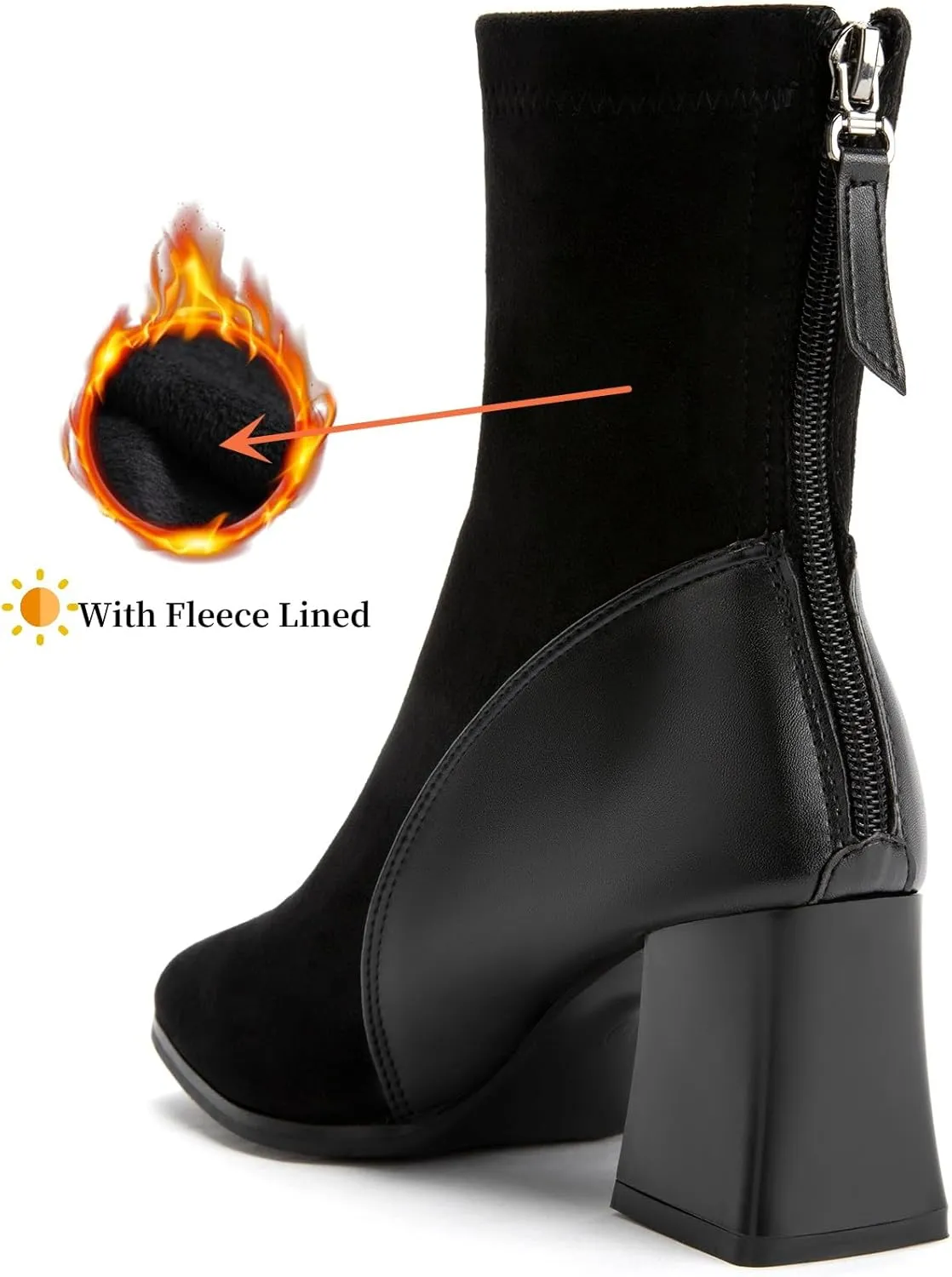 Zelaprox Women's Square Toe Ankle Boots Low Block Heel Chelsea Boots Back Zipper Comfortable Mid Calf Booties Shoes