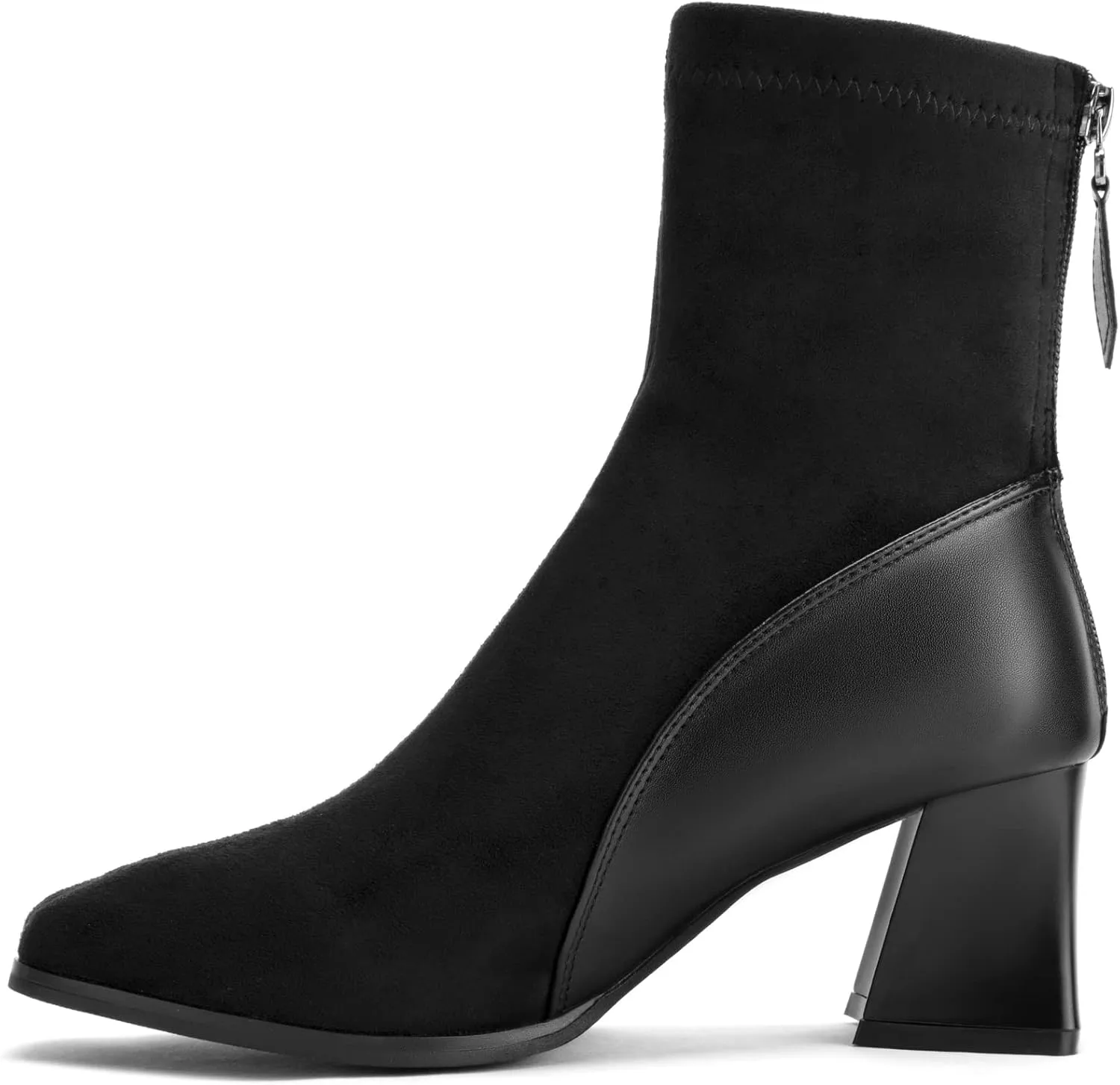 Zelaprox Women's Square Toe Ankle Boots Low Block Heel Chelsea Boots Back Zipper Comfortable Mid Calf Booties Shoes