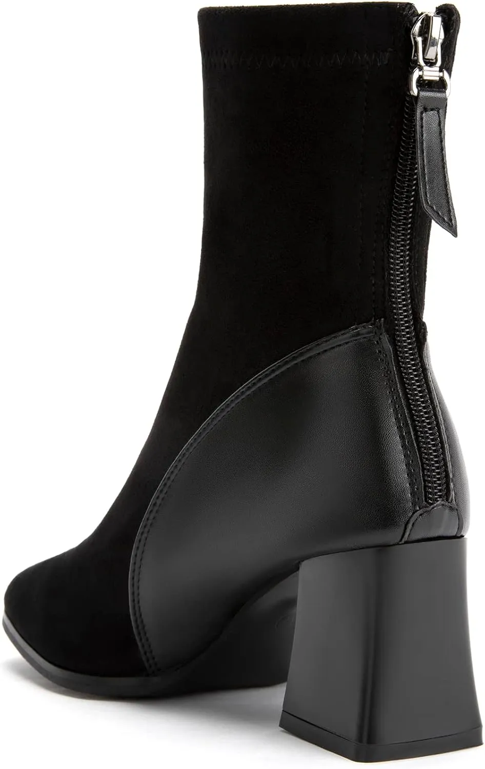 Zelaprox Women's Square Toe Ankle Boots Low Block Heel Chelsea Boots Back Zipper Comfortable Mid Calf Booties Shoes