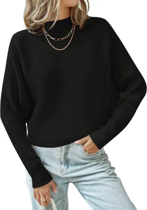ZESICA Women's Fall Turtleneck Batwing Long Sleeve Ribbed Knit Casual Soft Pullover Sweater Jumper Top