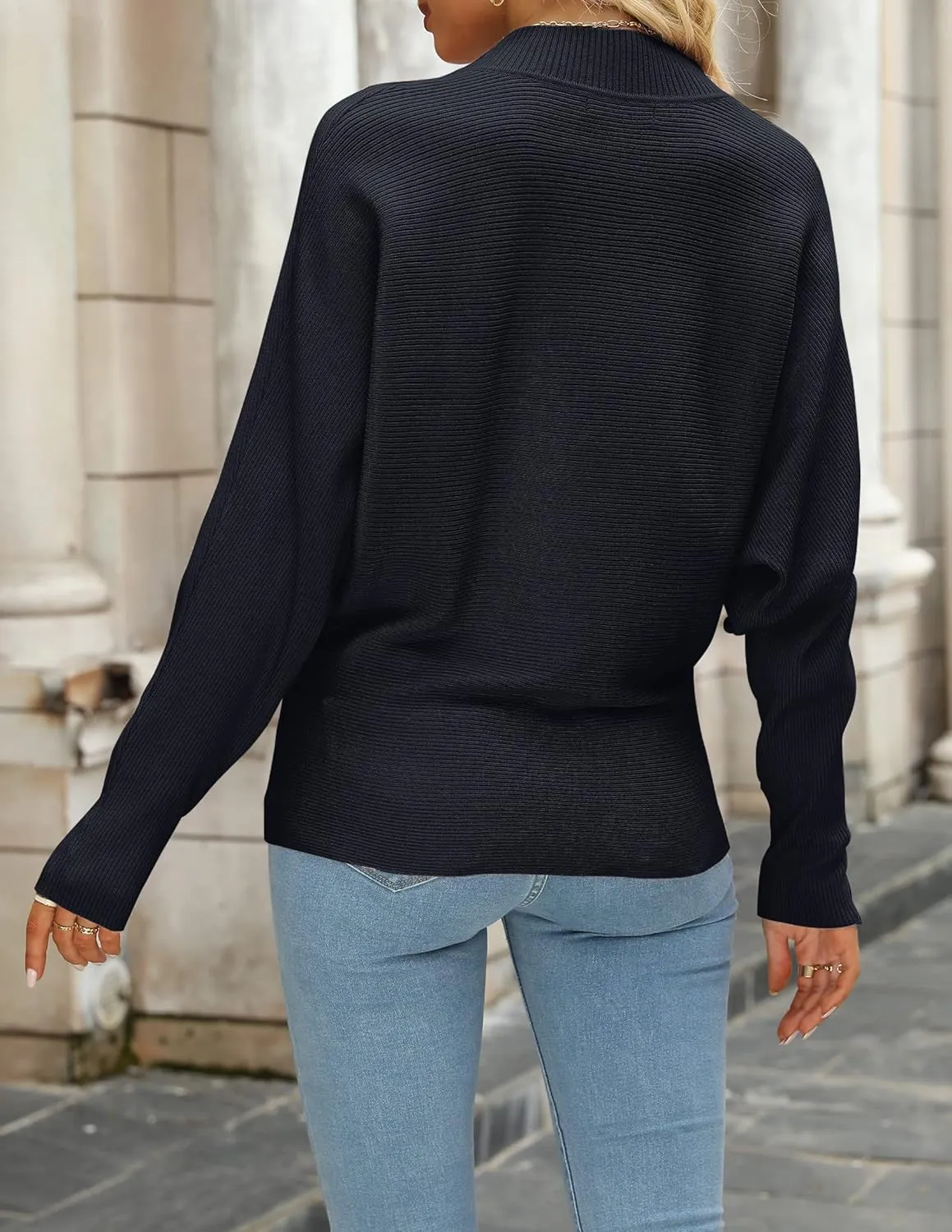 ZESICA Women's Fall Turtleneck Batwing Long Sleeve Ribbed Knit Casual Soft Pullover Sweater Jumper Top