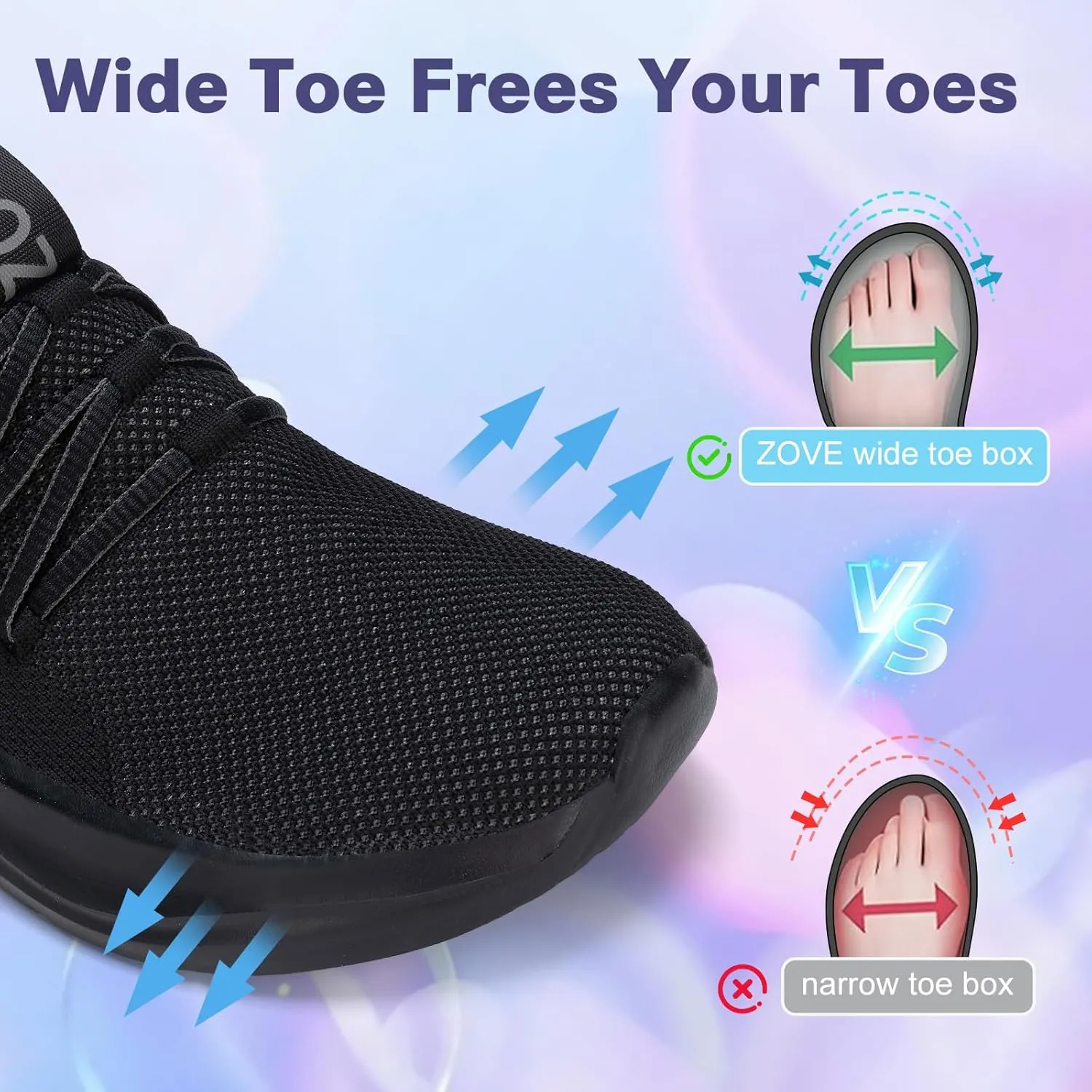 ZOVE Wide Toe Box Shoes Women Tennis Sneakers Arch Support Extra Wide Width Running Shoes for Women Walking Athletic