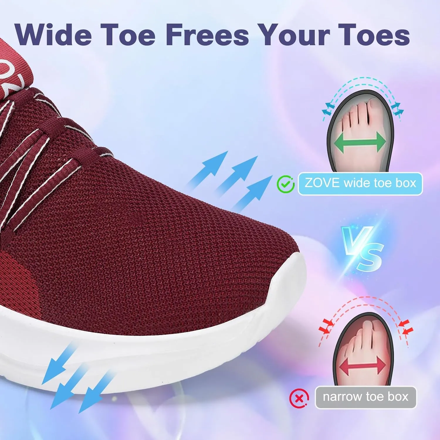 ZOVE Wide Toe Box Shoes Women Tennis Sneakers Arch Support Extra Wide Width Running Shoes for Women Walking Athletic