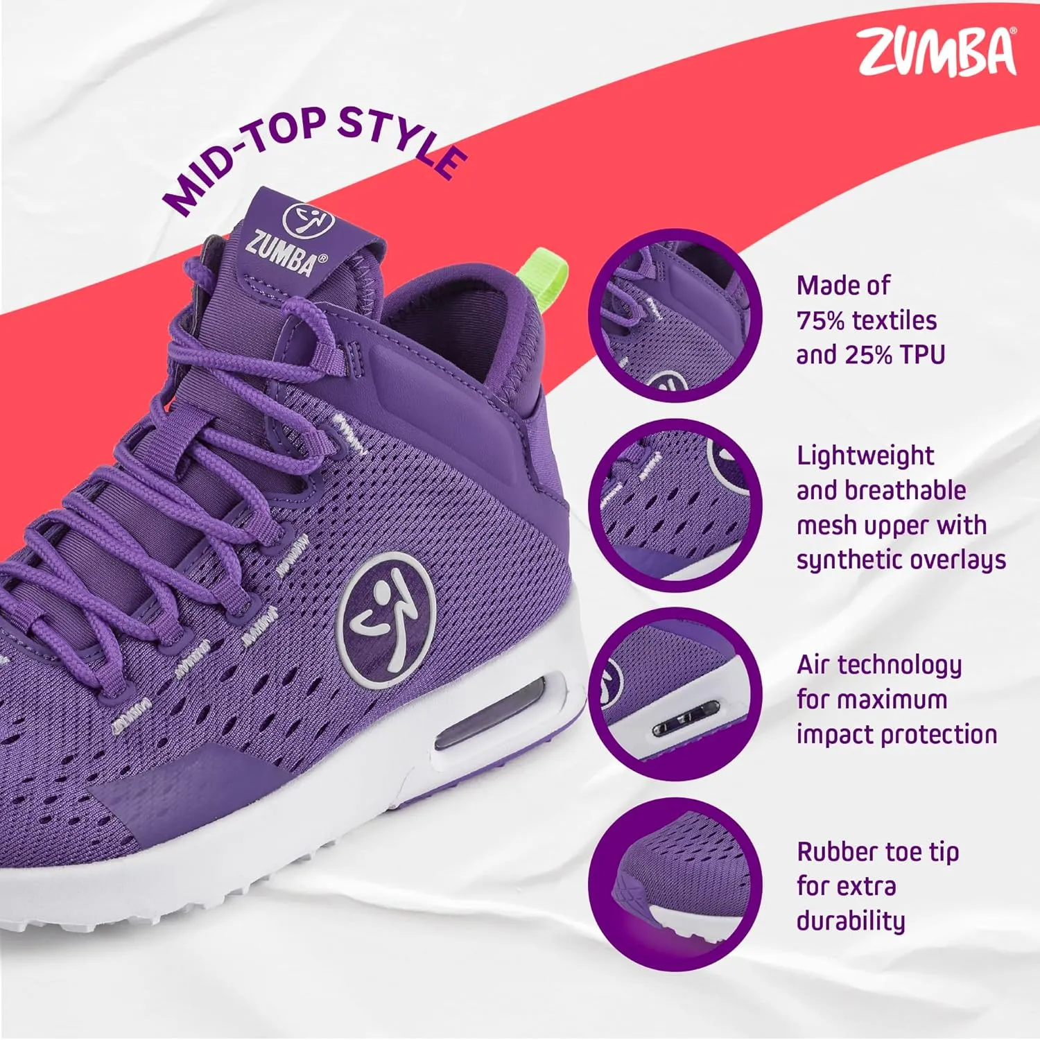 ZUMBA Air Funk Women’s Dance Shoes, Mid-Top Fitness Sneakers